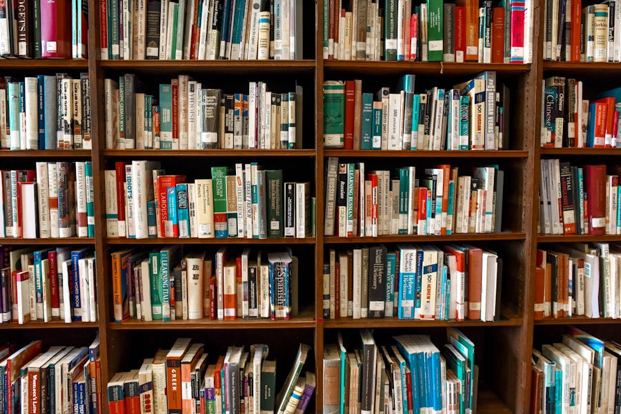 Floor-to-ceiling bookshelves — ask for the catalog